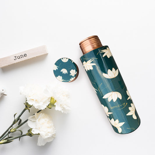400 ML Green Meenakari Pencil Copper Bottle