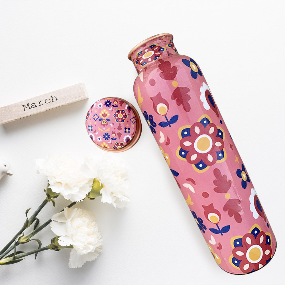 Pink Mandala Pattern Meenakari Copper Bottle