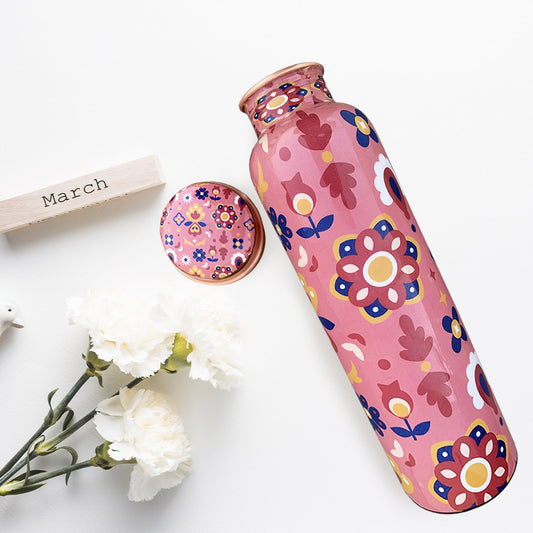 Pink Mandala Pattern Meenakari Copper Bottle
