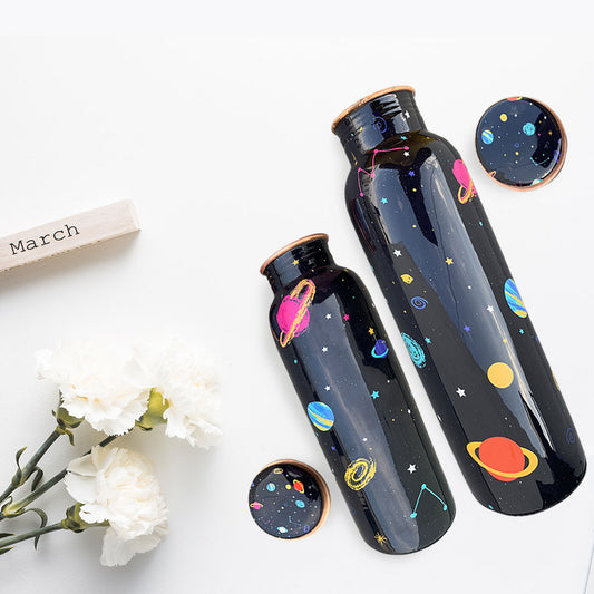 1L + 750ml Cool Space Pattern Meenakari Copper Bottle Combo