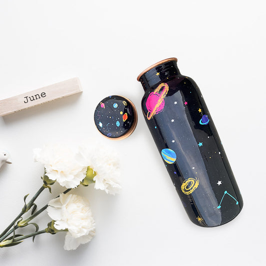750 ml Black Space Pattern Meenakari Copper Bottle