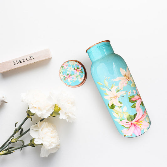 Vintage Blue Floral Meenakari Copper Bottle