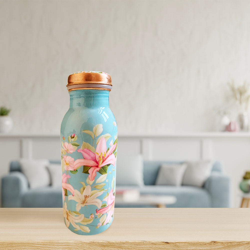 500 ML Small Vintage Blue Meenakari Copper Bottle