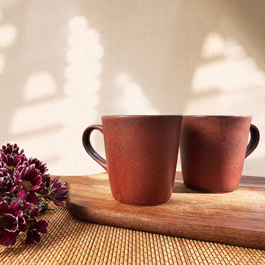 Red Earthen Ceramic Mug Set