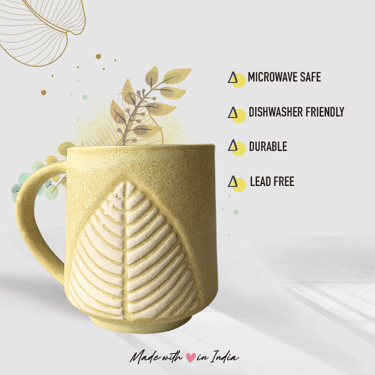 Yellow Leaf Motif Ceramic Mug Set