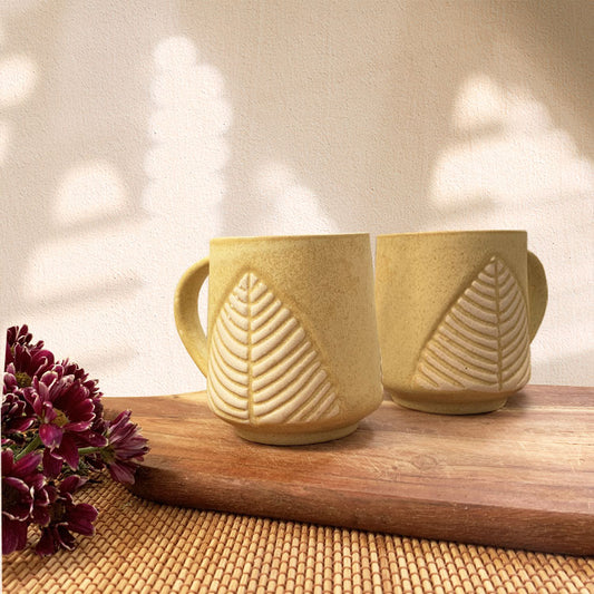 Yellow Leaf Motif Ceramic Mug Set
