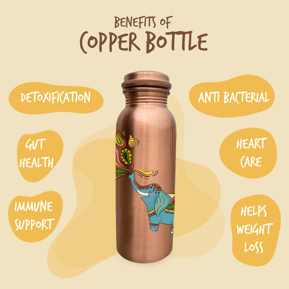 750ml Cute Elephant Design Hand-Painted Copper Bottle