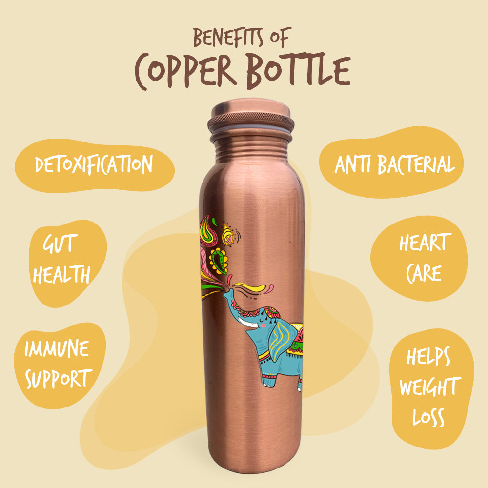 1L Cute Elephant Design Hand-Painted Copper Bottle