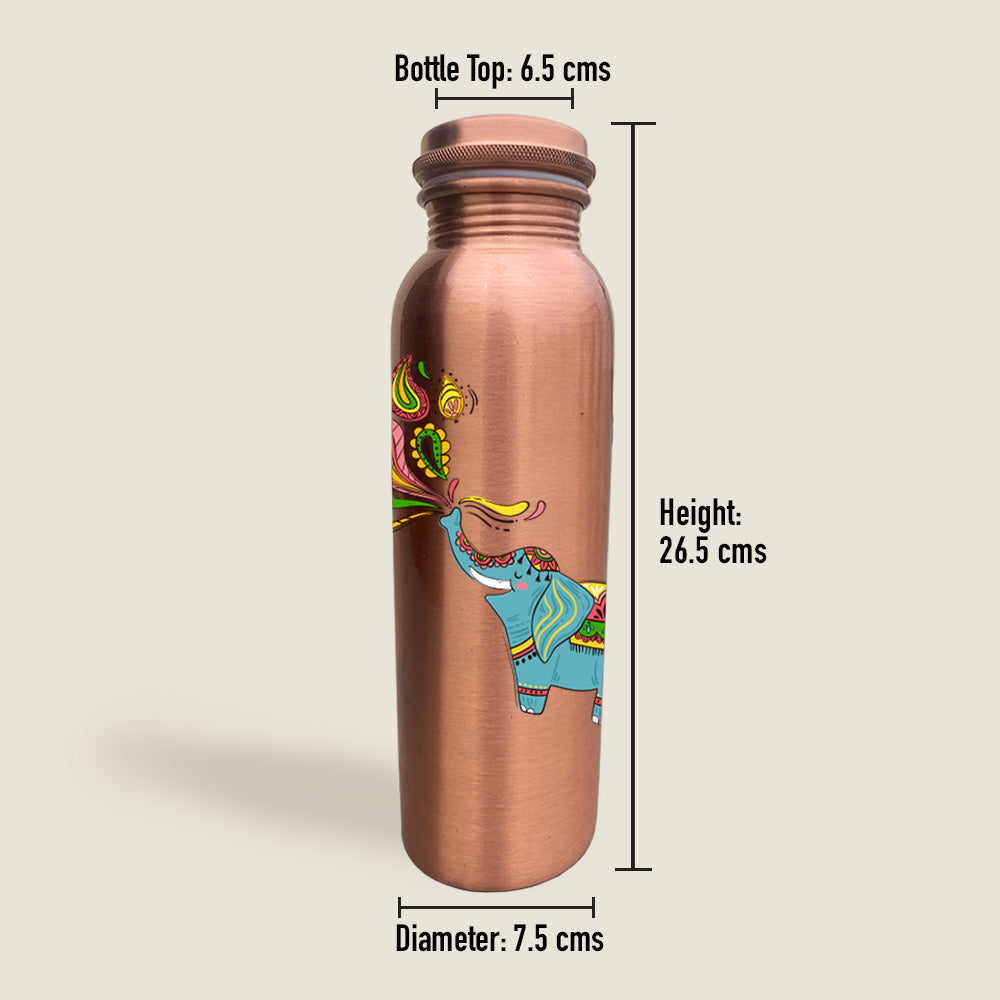 1L Cute Elephant Design Hand-Painted Copper Bottle