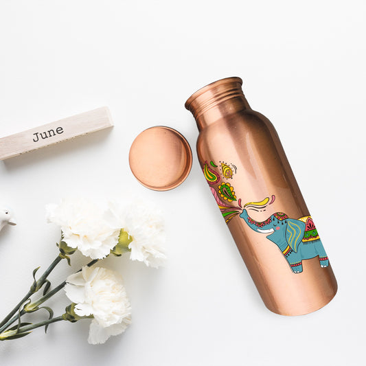 750ml Cute Elephant Design Hand-Painted Copper Bottle