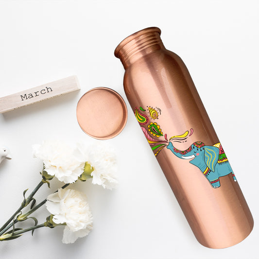 1L Cute Elephant Design Hand-Painted Copper Bottle