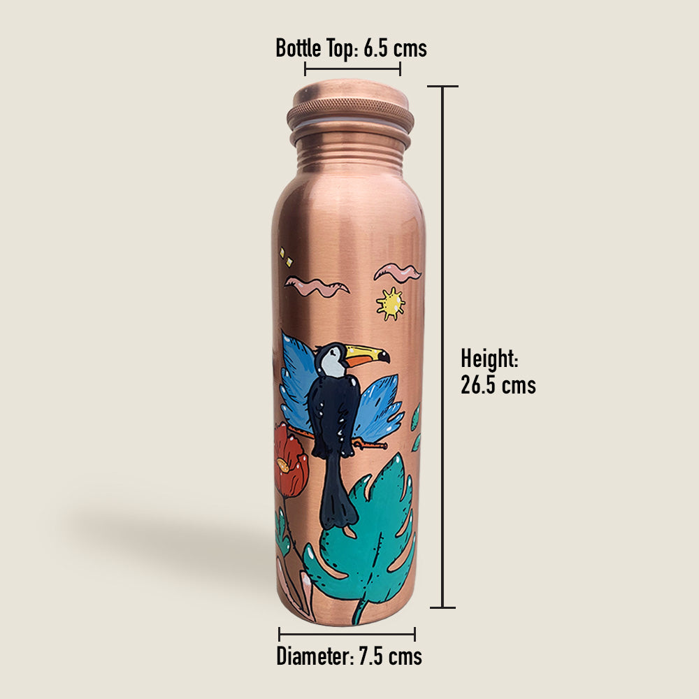 1L Fun Flamingo Design Hand-Painted Copper Bottle