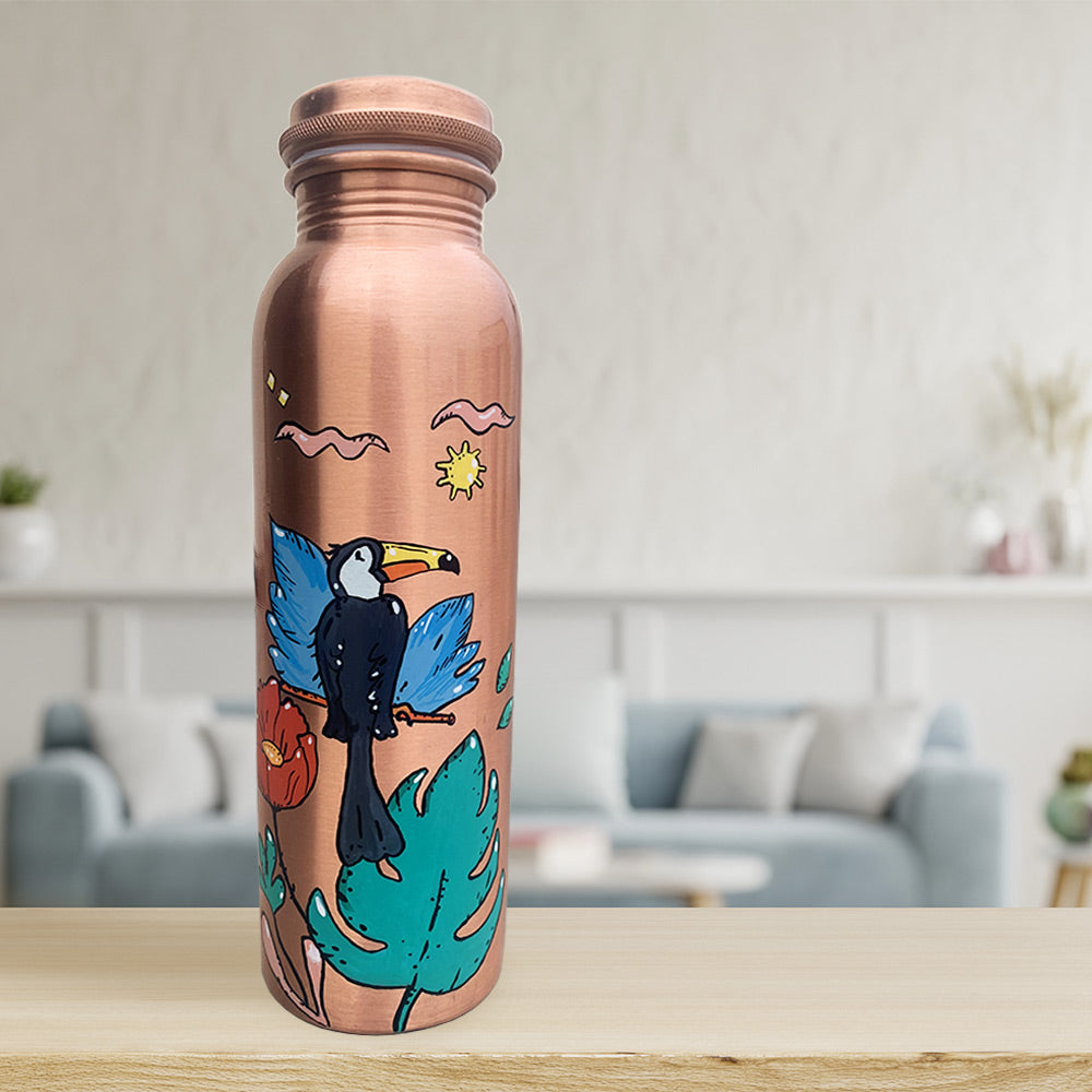 1L Fun Flamingo Design Hand-Painted Copper Bottle