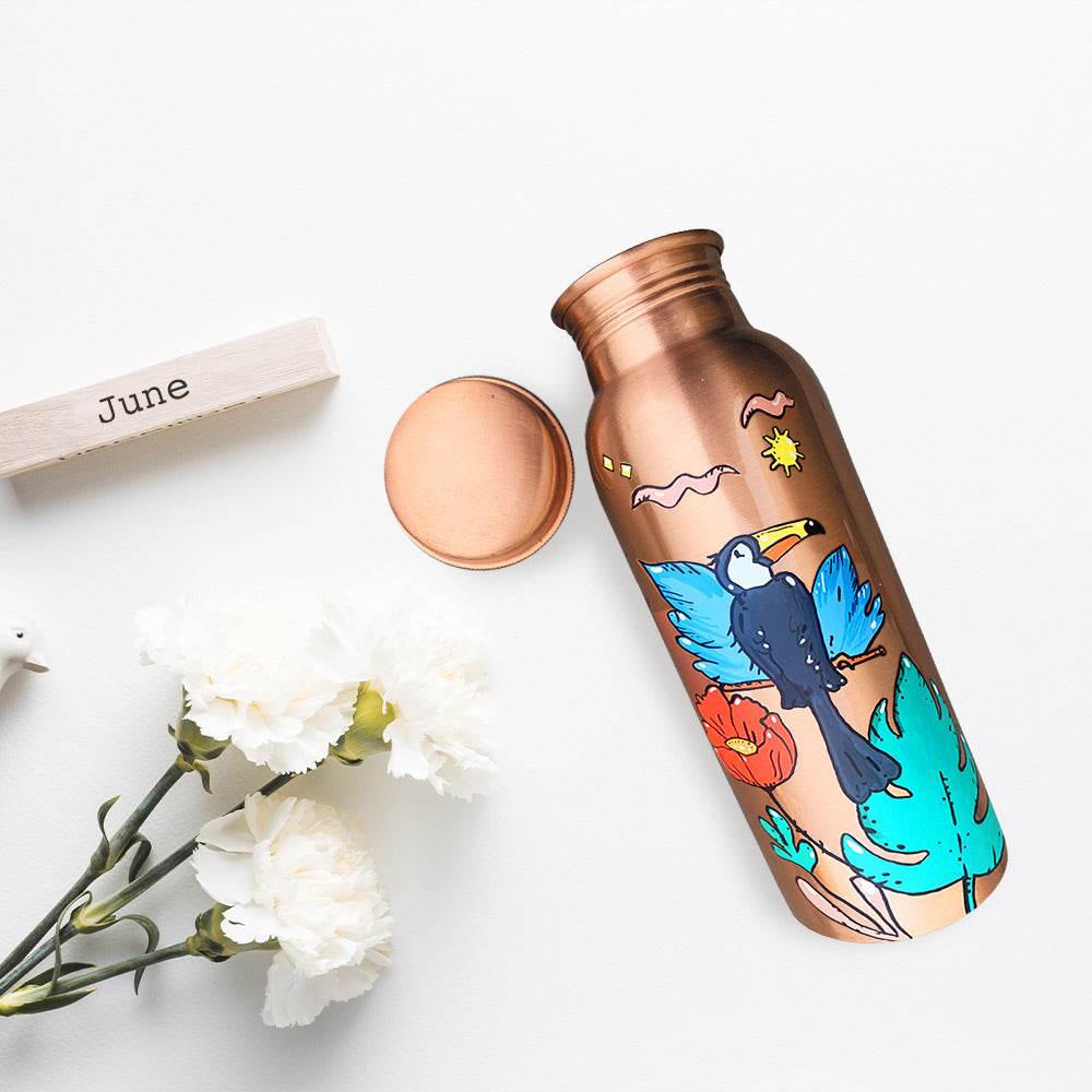 750ml Fun Flamingo Design Hand-Painted Copper Bottle