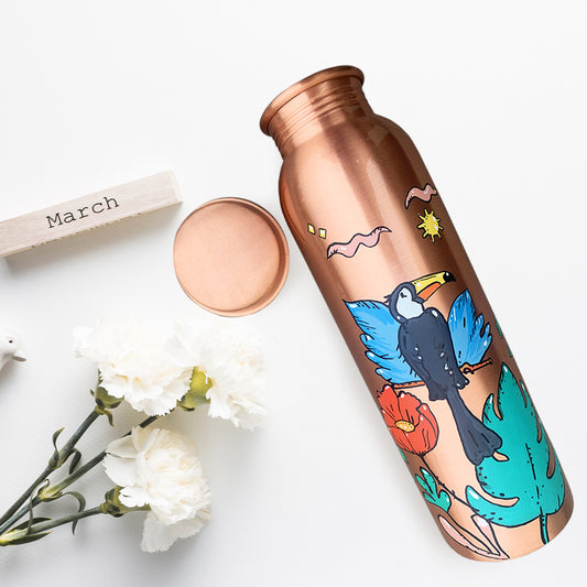 1L Fun Flamingo Design Hand-Painted Copper Bottle