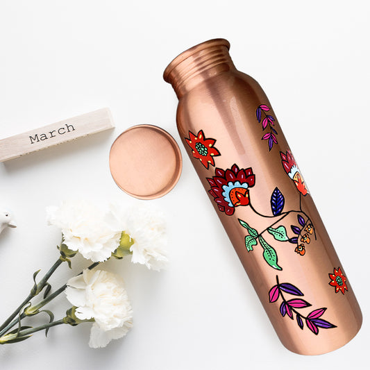 1L Colorful Floral Pattern Hand-Painted Copper Bottle
