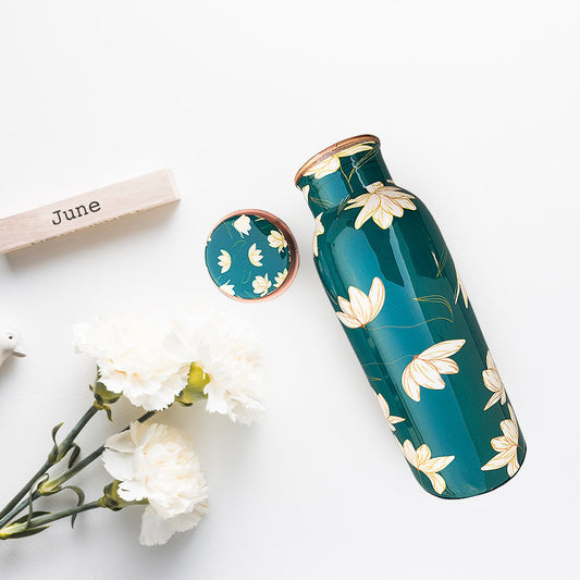 750 ml Green Motif Meenakari Copper Bottle