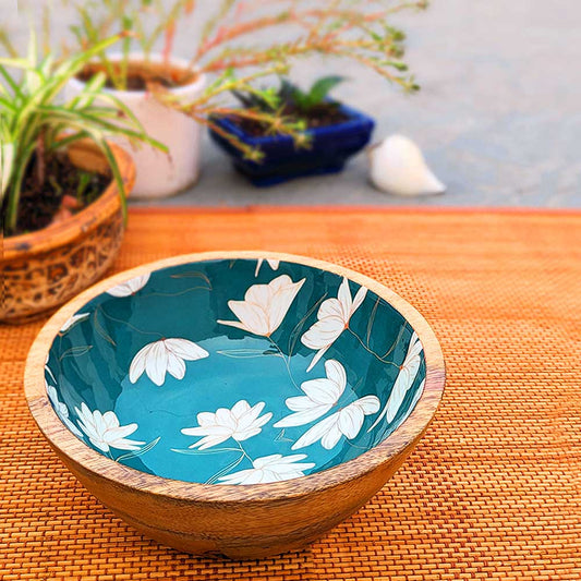 Large Green Motif Wooden Bowl