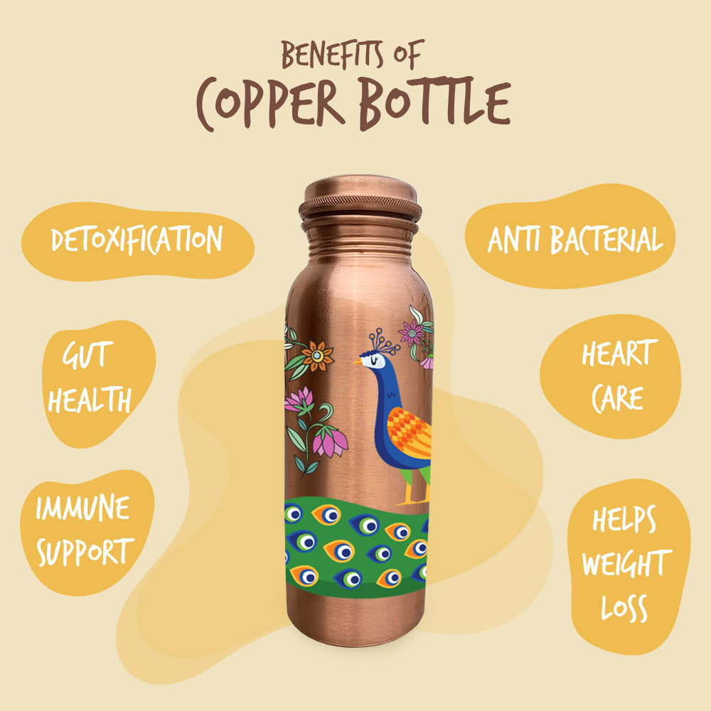 750ml Colorful Peacock Design Hand-Painted Copper Bottle