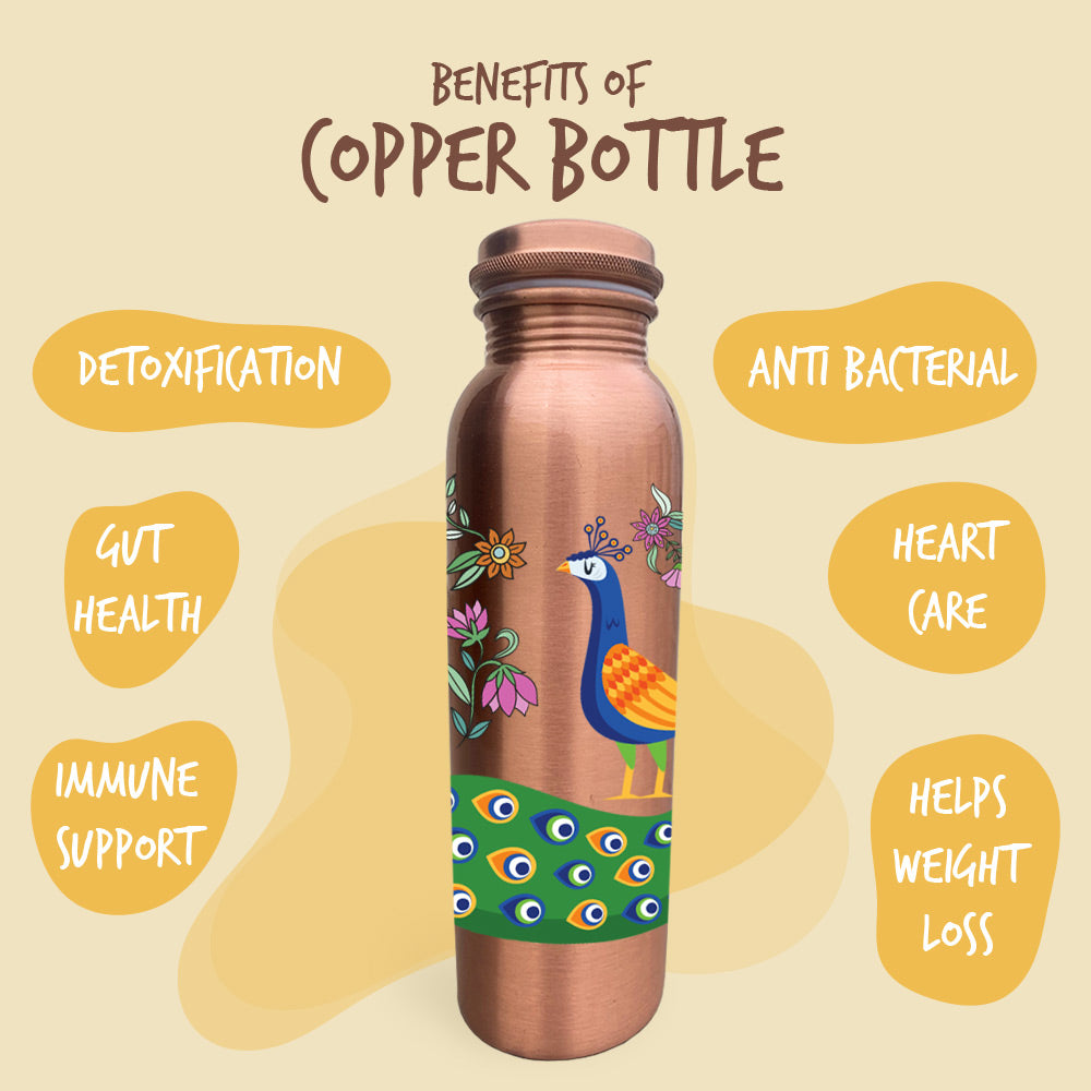 1L Colorful Peacock Design Hand-Painted Copper Bottle