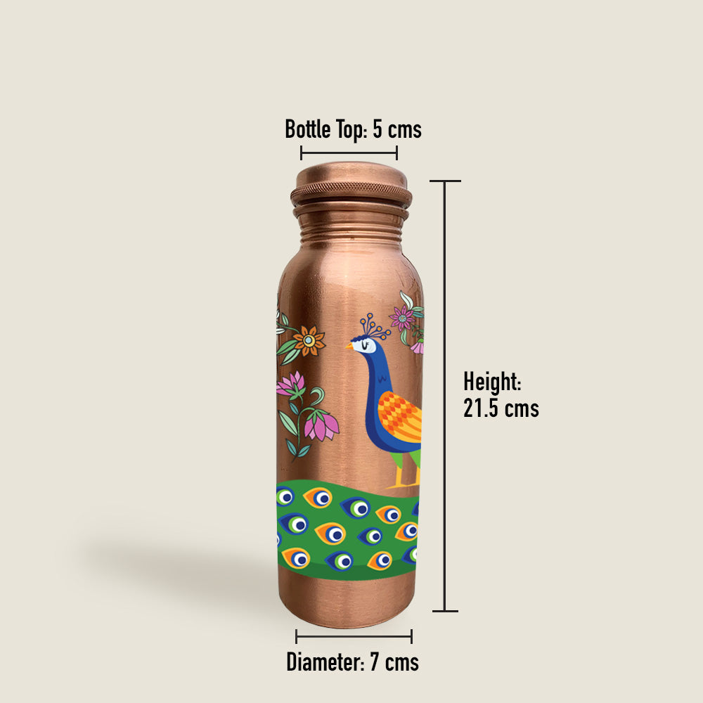 750ml Colorful Peacock Design Hand-Painted Copper Bottle