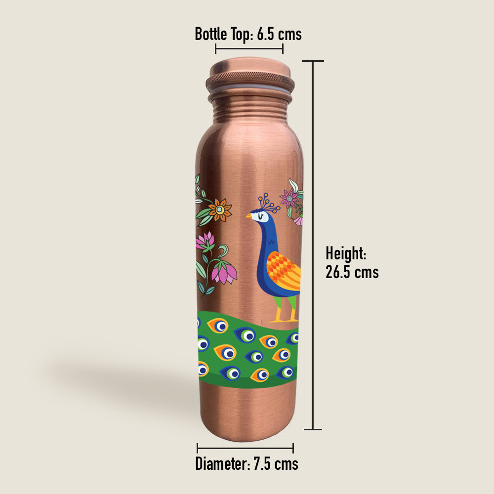 1L Colorful Peacock Design Hand-Painted Copper Bottle