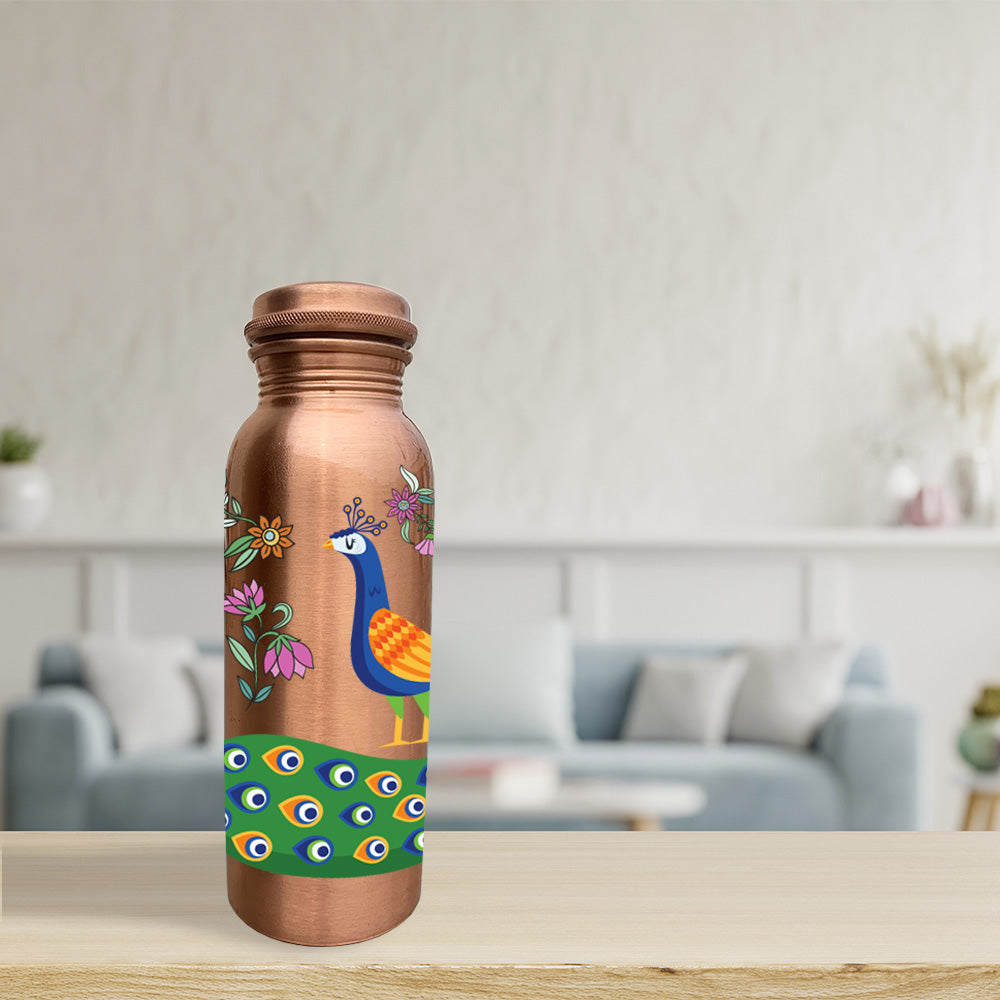 750ml Colorful Peacock Design Hand-Painted Copper Bottle