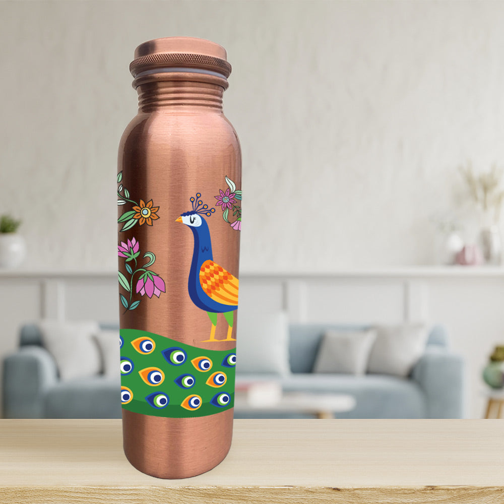 1L Colorful Peacock Design Hand-Painted Copper Bottle