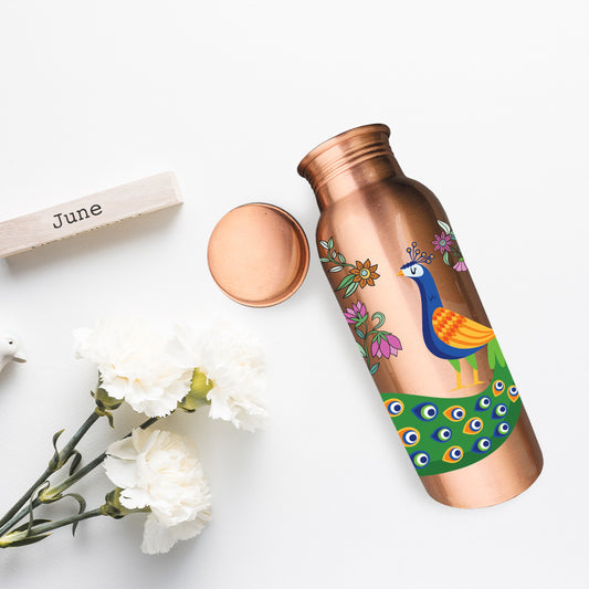 750ml Colorful Peacock Design Hand-Painted Copper Bottle