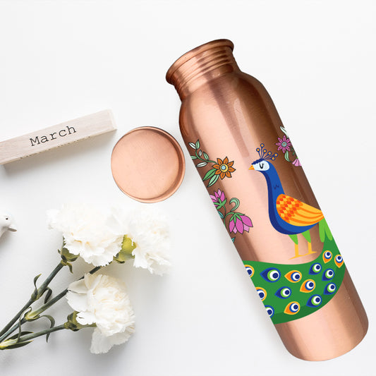 1L Colorful Peacock Design Hand-Painted Copper Bottle