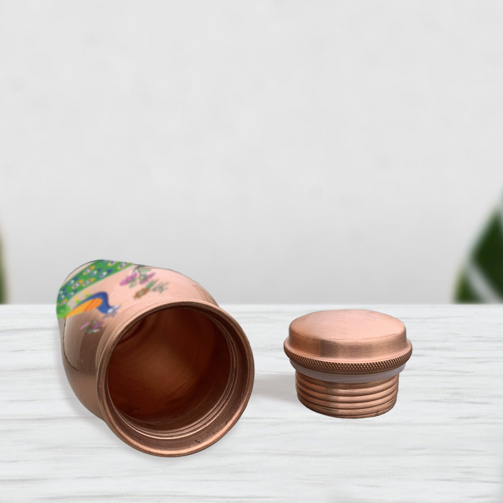 1L Colorful Peacock Design Hand-Painted Copper Bottle