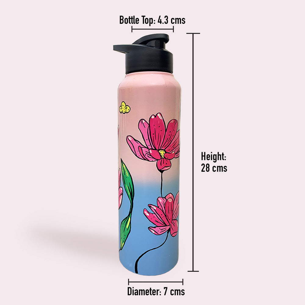 1L Lotus Pattern Hand-Painted Steel Bottle