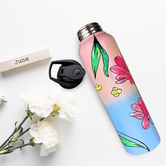 1L Lotus Pattern Hand-Painted Steel Bottle