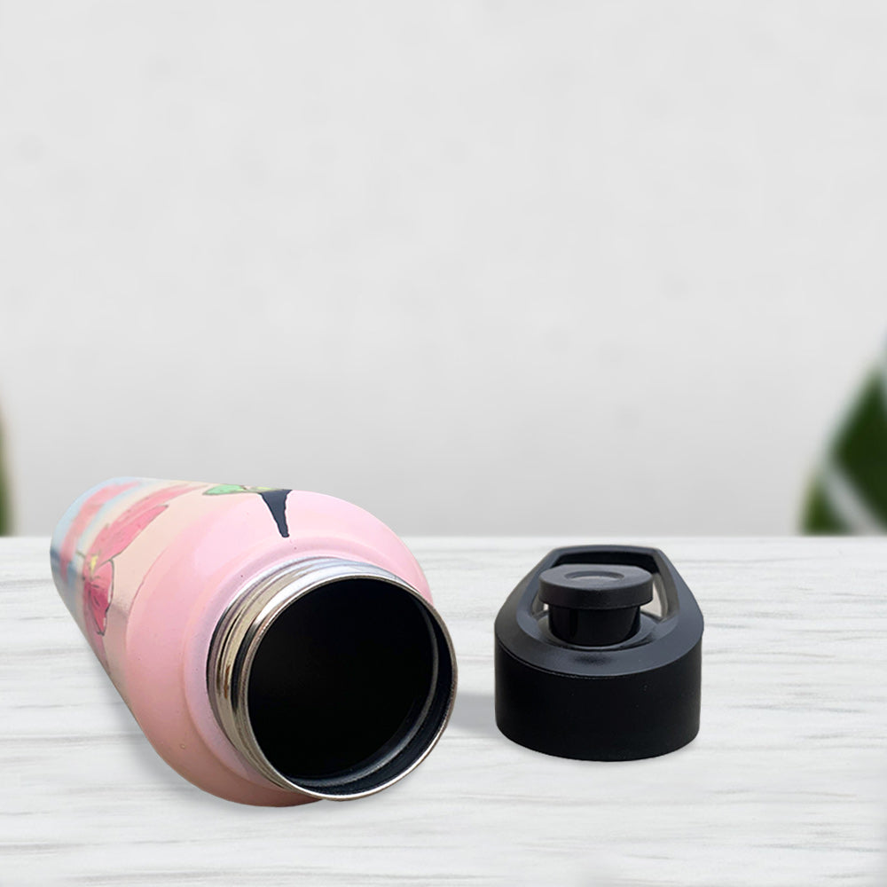 1L Lotus Pattern Hand-Painted Steel Bottle