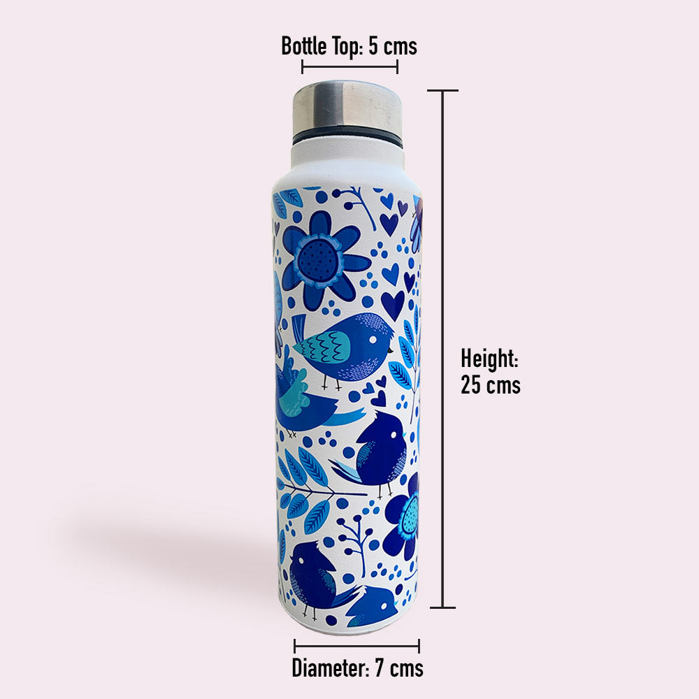 Chirpy Bird Pattern Blue Steel Bottle