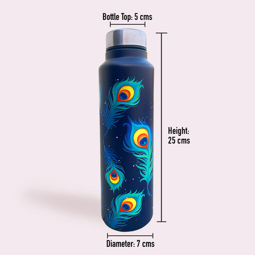 Peacock Pattern Blue Steel Bottle