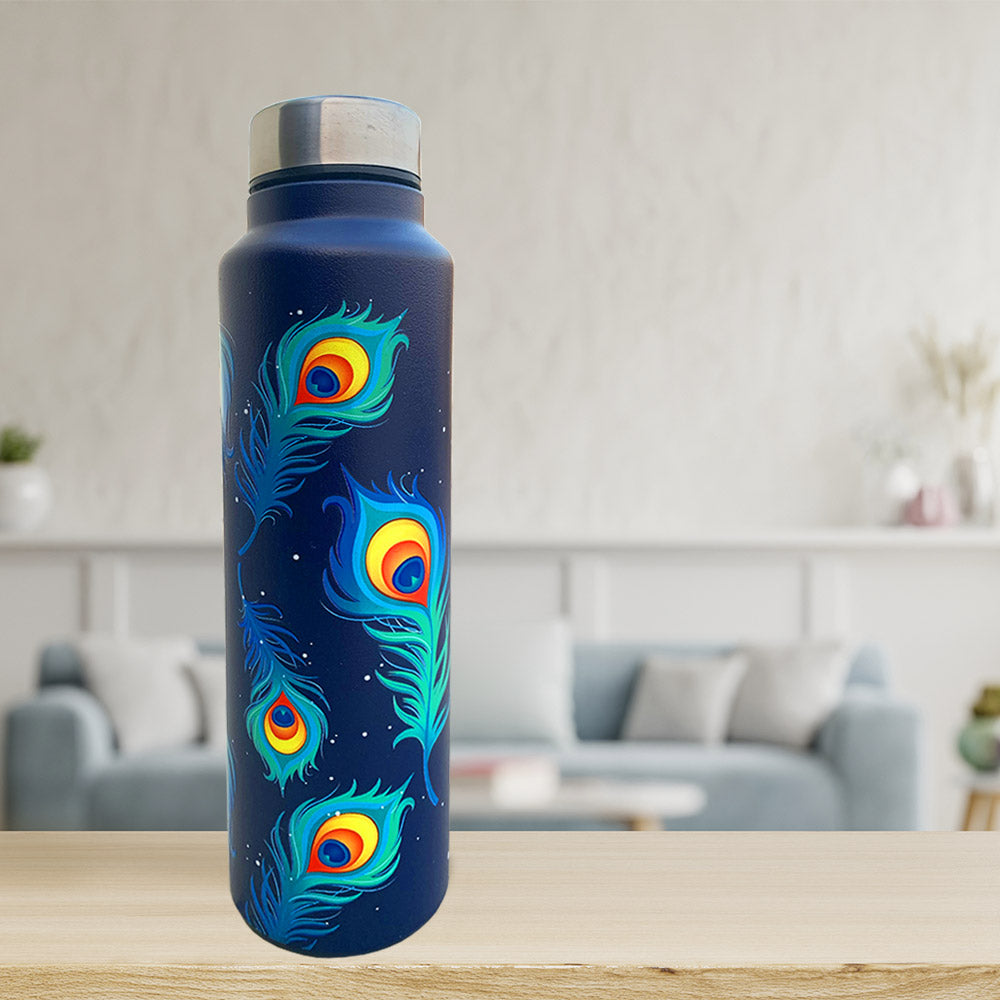 Peacock Pattern Blue Steel Bottle