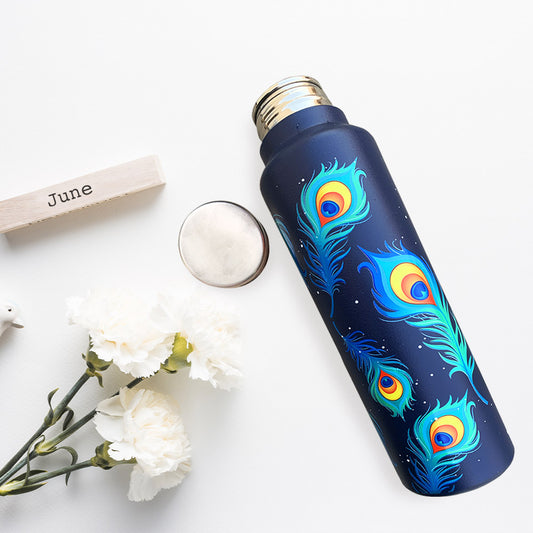 Peacock Pattern Blue Steel Bottle