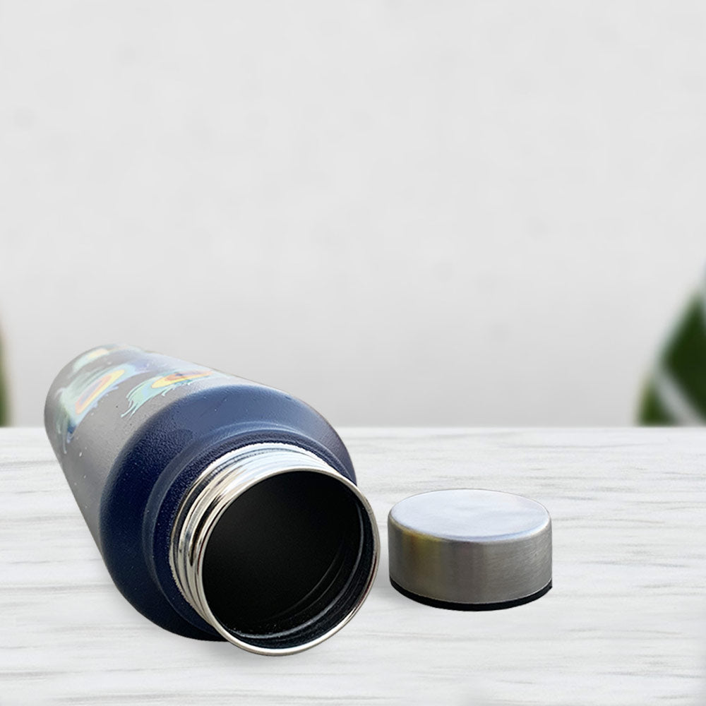 Peacock Pattern Blue Steel Bottle