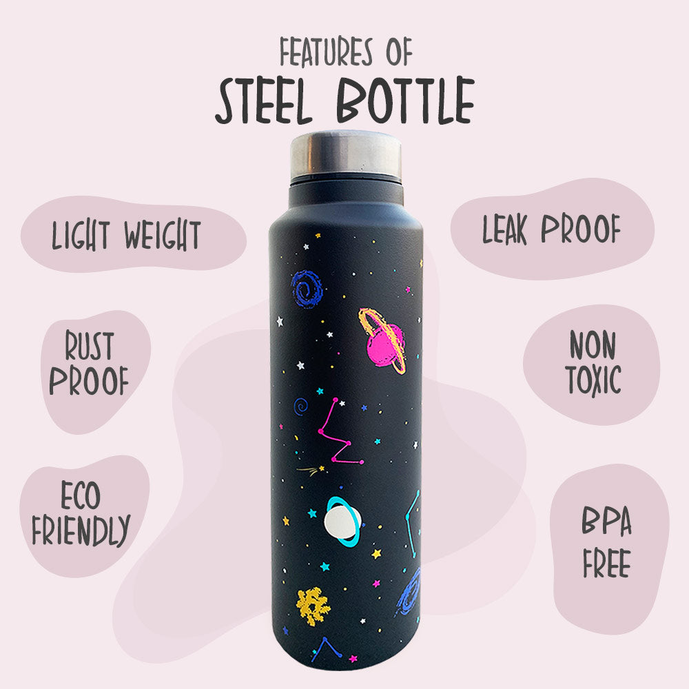 Black Space Pattern Steel Bottle