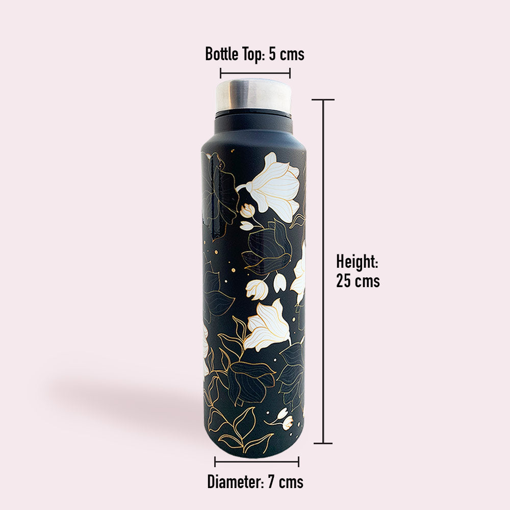 Black Floral Pattern Steel Bottle