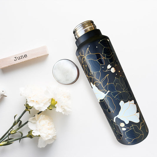 Black Floral Pattern Steel Bottle
