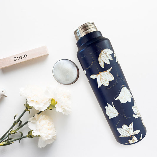 Blue Floral Pattern Steel Bottle