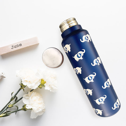 Elephant Motif Blue Steel Bottle