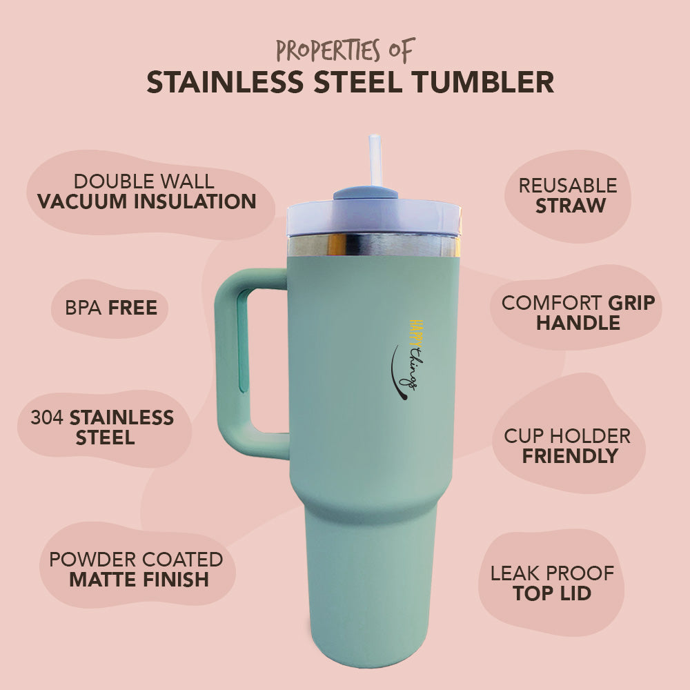 Quirky Green Stainless Steel Tumbler with Lid 1200ml