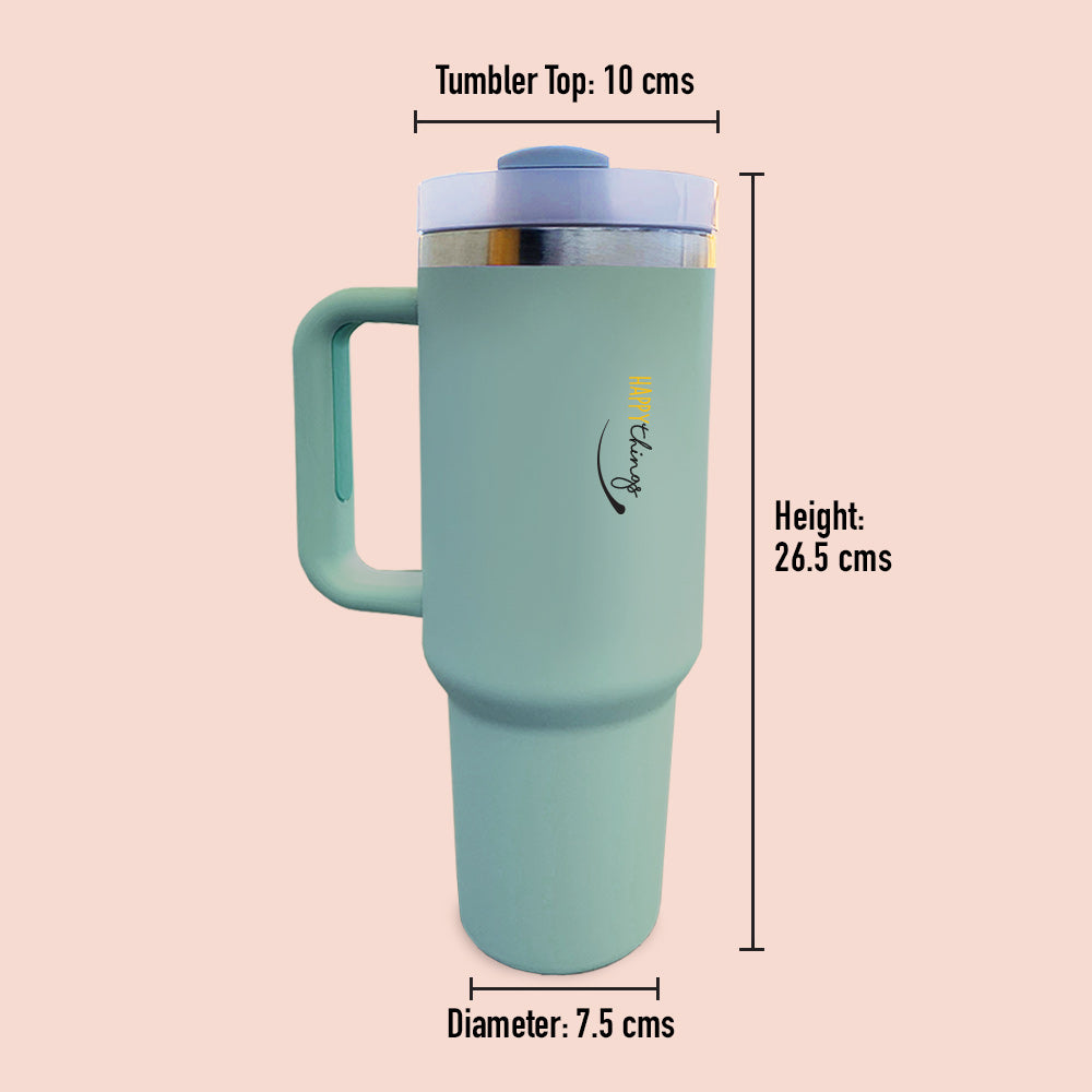 Quirky Green Stainless Steel Tumbler with Lid 1200ml