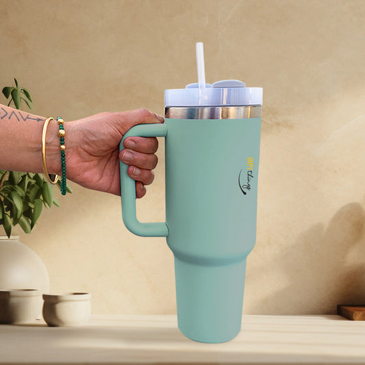 Quirky Green Stainless Steel Tumbler with Lid 1200ml