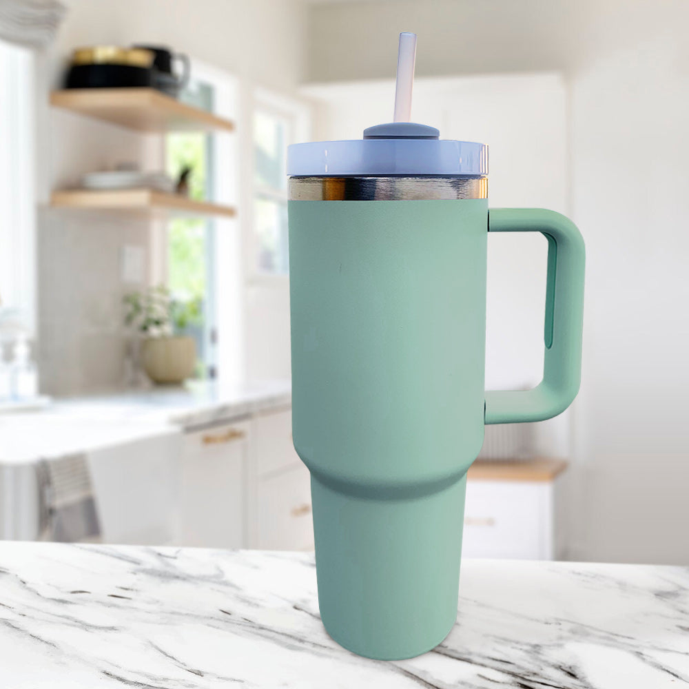 Quirky Green Stainless Steel Tumbler with Lid 1200ml