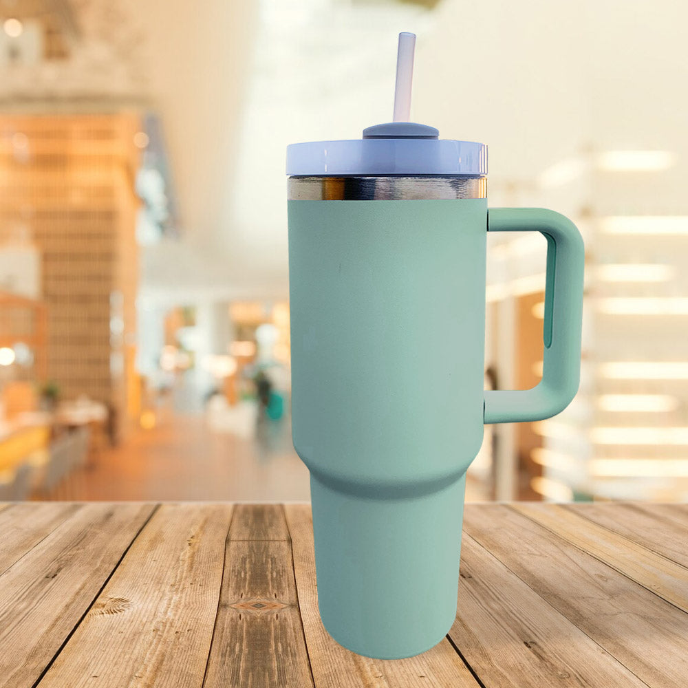 Quirky Green Stainless Steel Tumbler with Lid 1200ml
