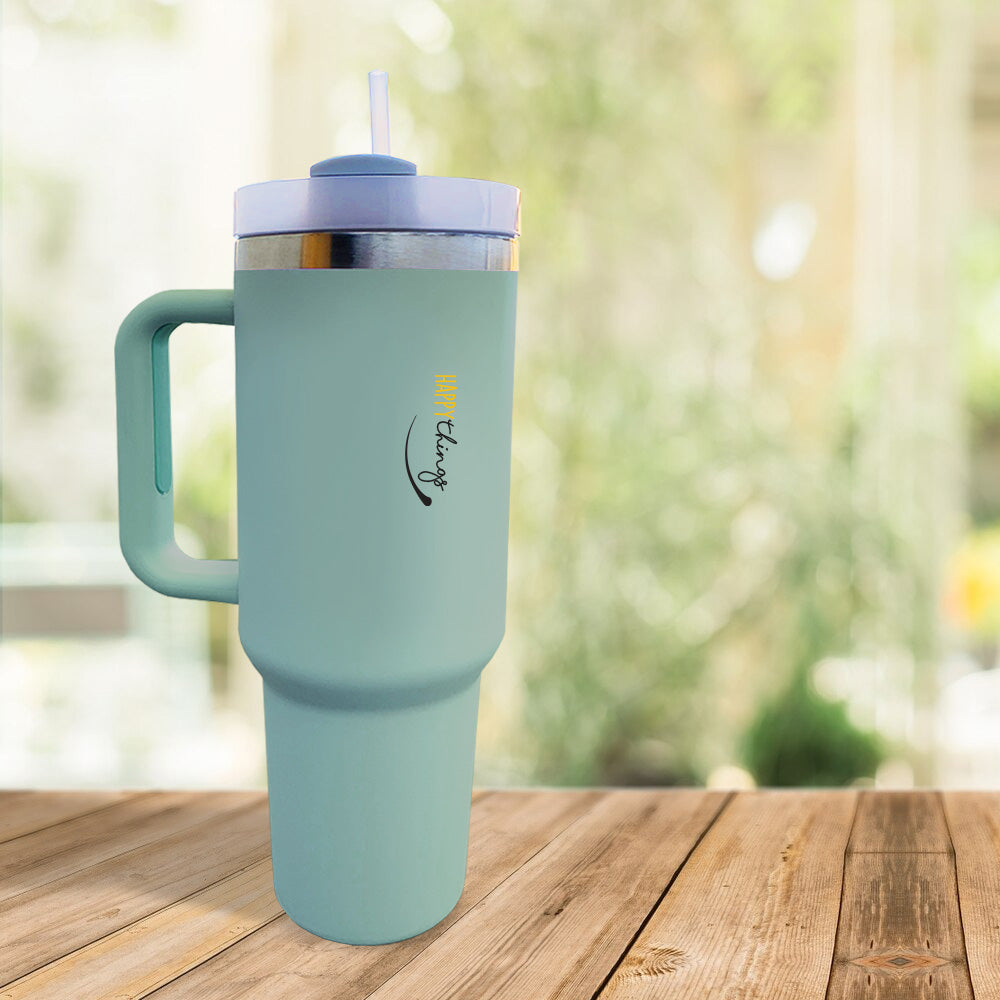 Quirky Green Stainless Steel Tumbler with Lid 1200ml